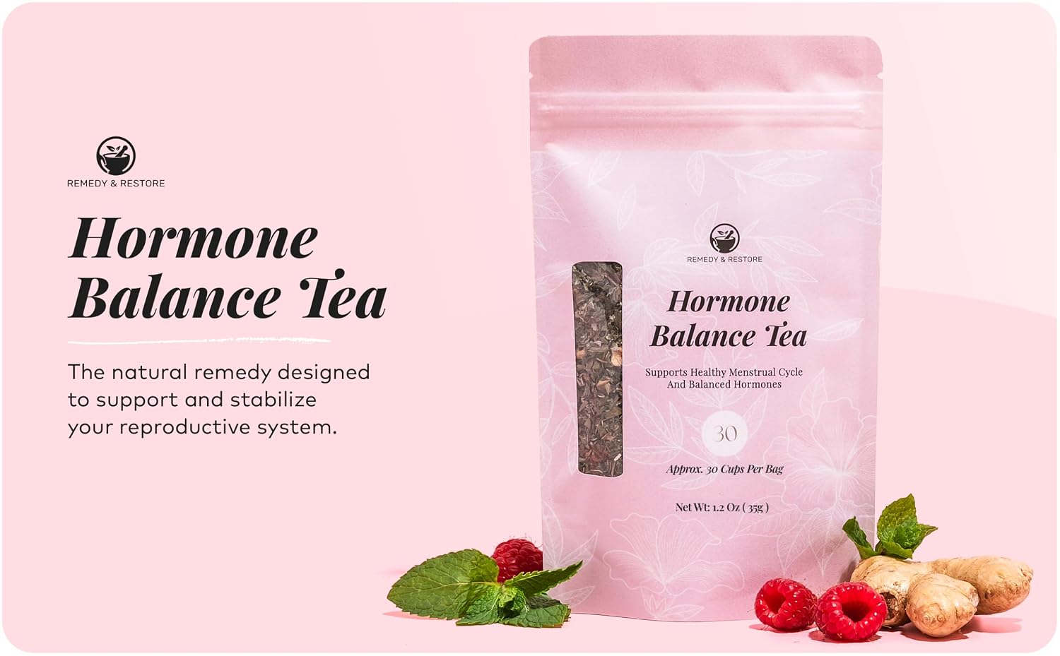 Remedy & Restore Herbal Tea for Hormone Balance - Natural Menstrual Cycle Support, Spearmint Flavour, Loose Leaves, 1 Count — image 2