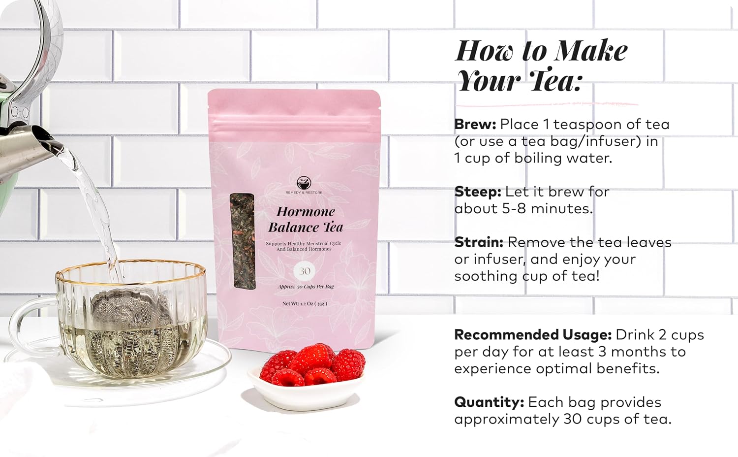 Remedy & Restore Herbal Tea for Hormone Balance - Natural Menstrual Cycle Support, Spearmint Flavour, Loose Leaves, 1 Count — image 4